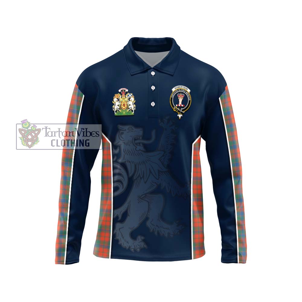 Robertson Ancient Tartan Long Sleeve Polo Shirt with Family Crest and Lion Rampant Vibes Sport Style Unisex - Tartan Vibes Clothing