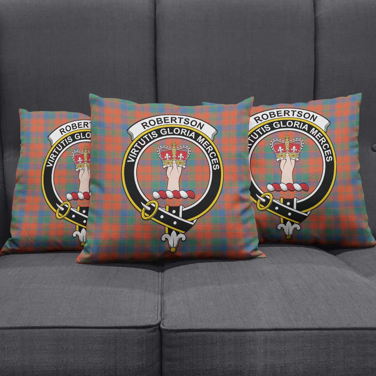 Robertson Ancient Tartan Pillow Cover with Family Crest Square Pillow Cover - Tartanvibesclothing