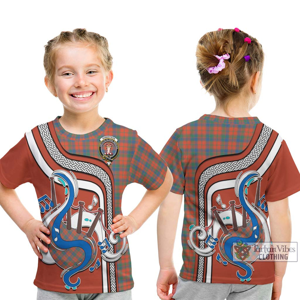 Tartan Vibes Clothing Robertson Ancient Tartan Kid T-Shirt with Epic Bagpipe Style