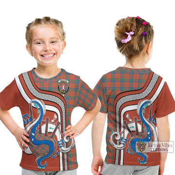 Robertson Ancient Tartan Kid T-Shirt with Epic Bagpipe Style