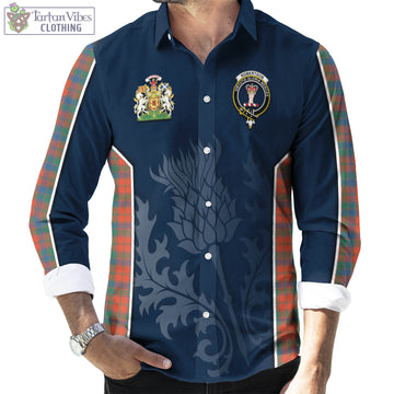 Robertson Ancient Tartan Long Sleeve Button Up Shirt with Family Crest and Scottish Thistle Vibes Sport Style