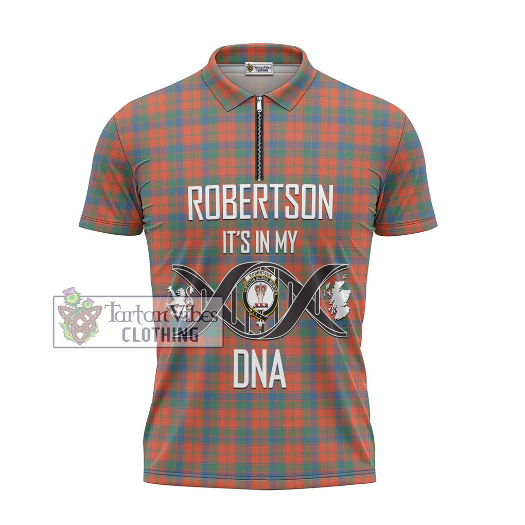 Robertson Ancient Tartan Zipper Polo Shirt with Family Crest DNA In Me Style - Tartanvibesclothing Shop