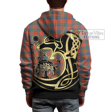 Robertson Ancient Tartan Hoodie with Family Crest Celtic Wolf Style