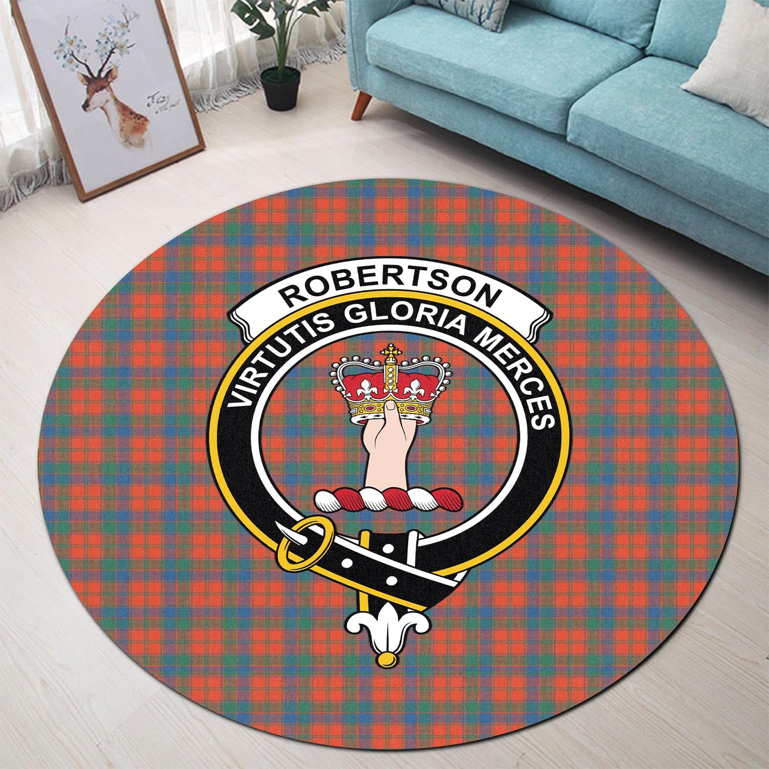 robertson-ancient-tartan-round-rug-with-family-crest