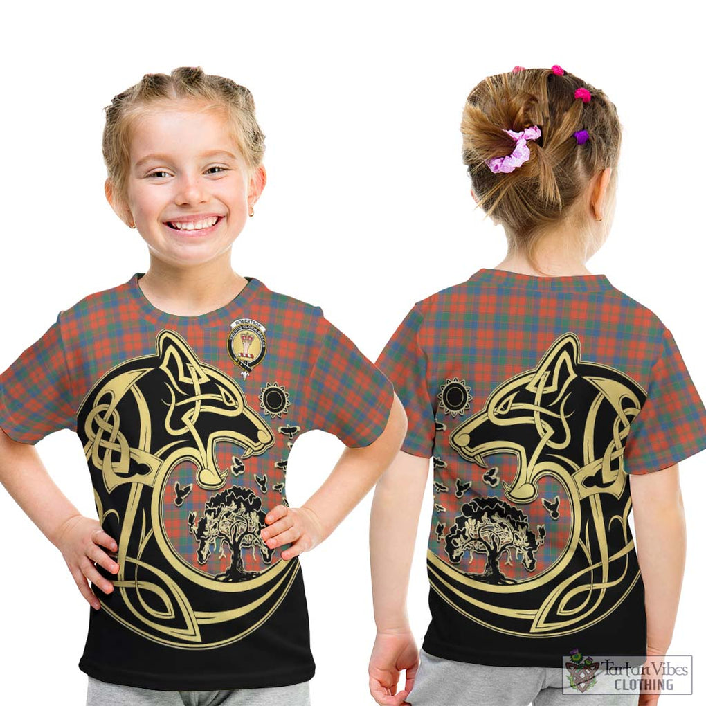 Robertson Ancient Tartan Kid T-Shirt with Family Crest Celtic Wolf Style - Tartan Vibes Clothing