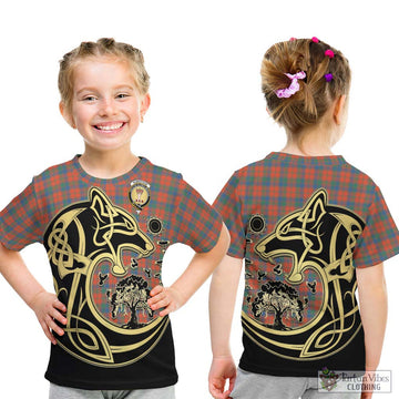 Robertson Ancient Tartan Kid T-Shirt with Family Crest Celtic Wolf Style