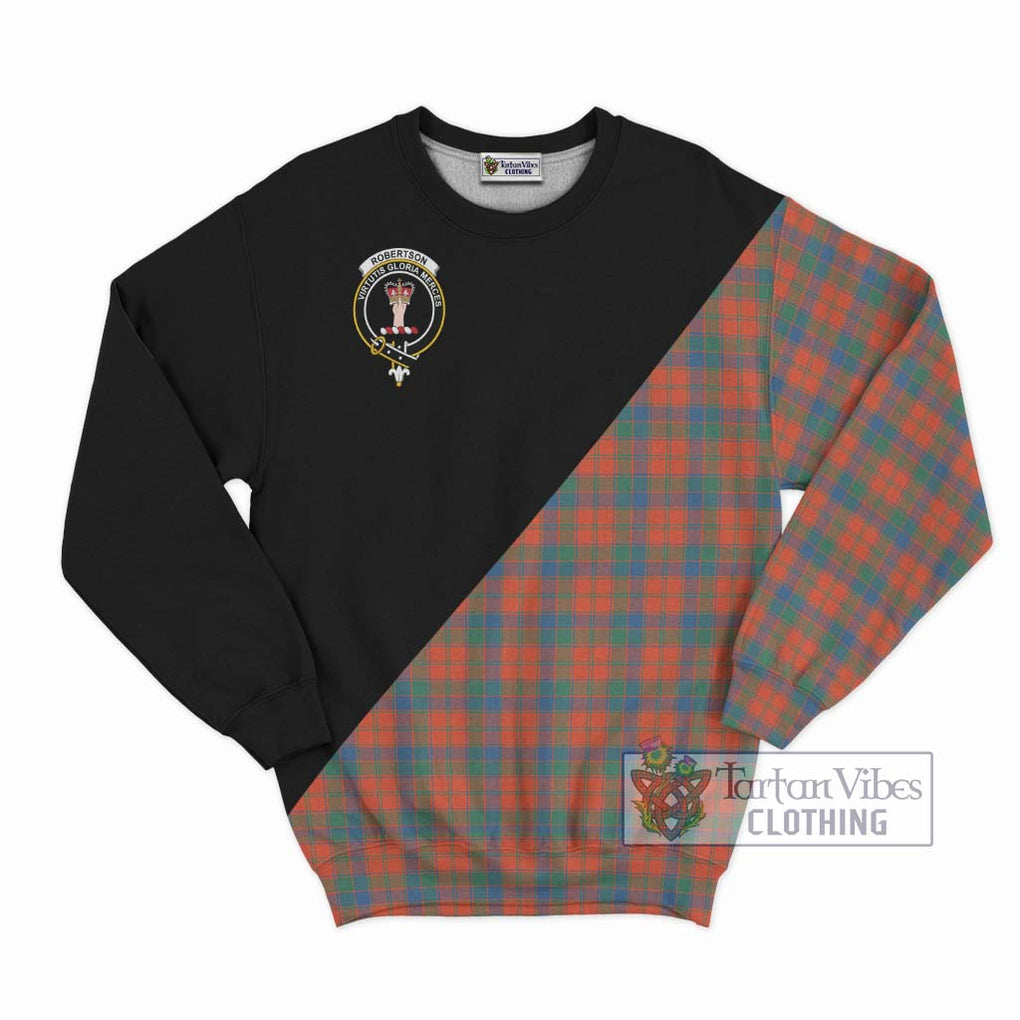 Robertson Ancient Tartan Sweatshirt with Family Crest and Military Logo Style - Tartanvibesclothing Shop