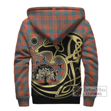 Robertson Ancient Tartan Sherpa Hoodie with Family Crest Celtic Wolf Style