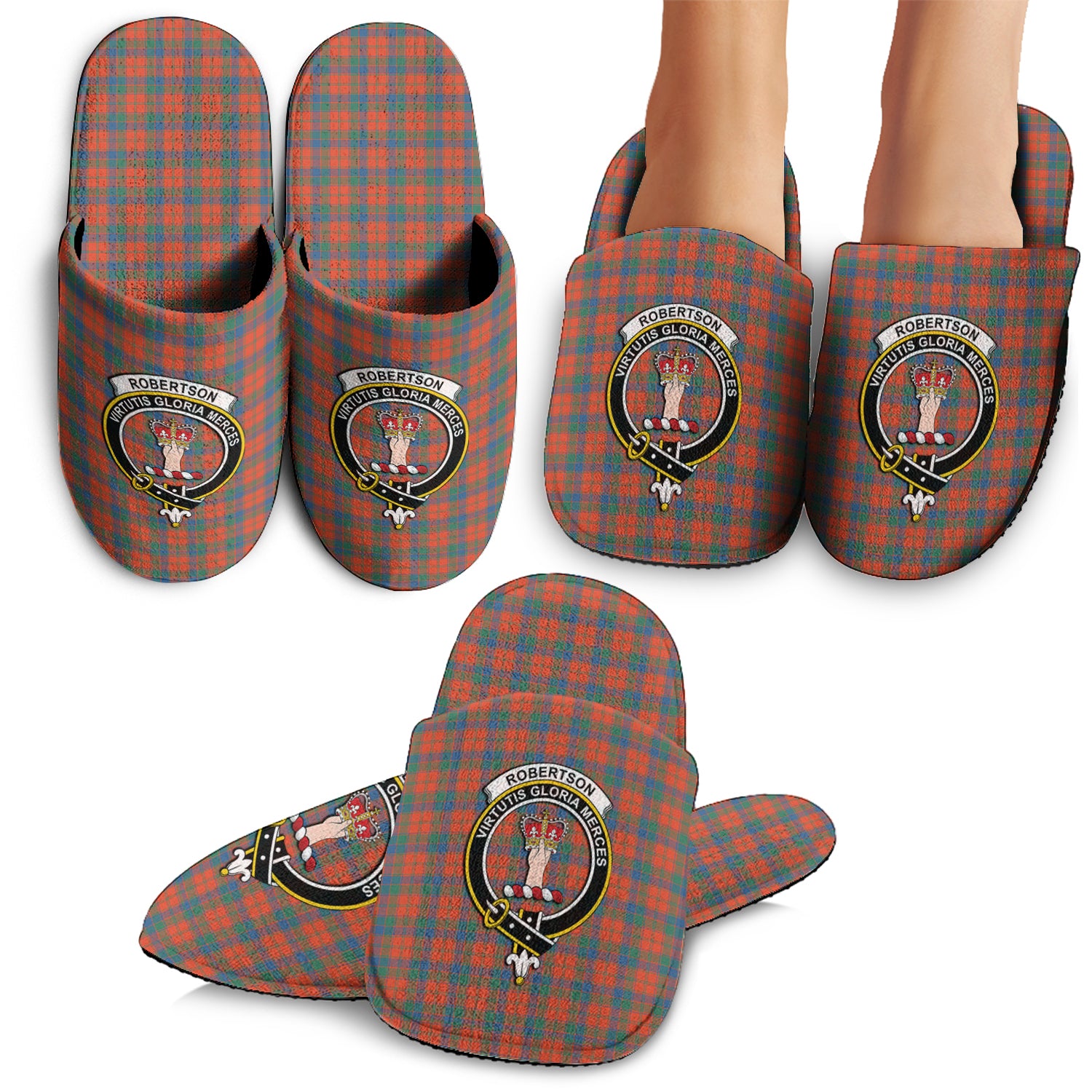 Robertson Ancient Tartan Home Slippers with Family Crest - Tartan Vibes Clothing