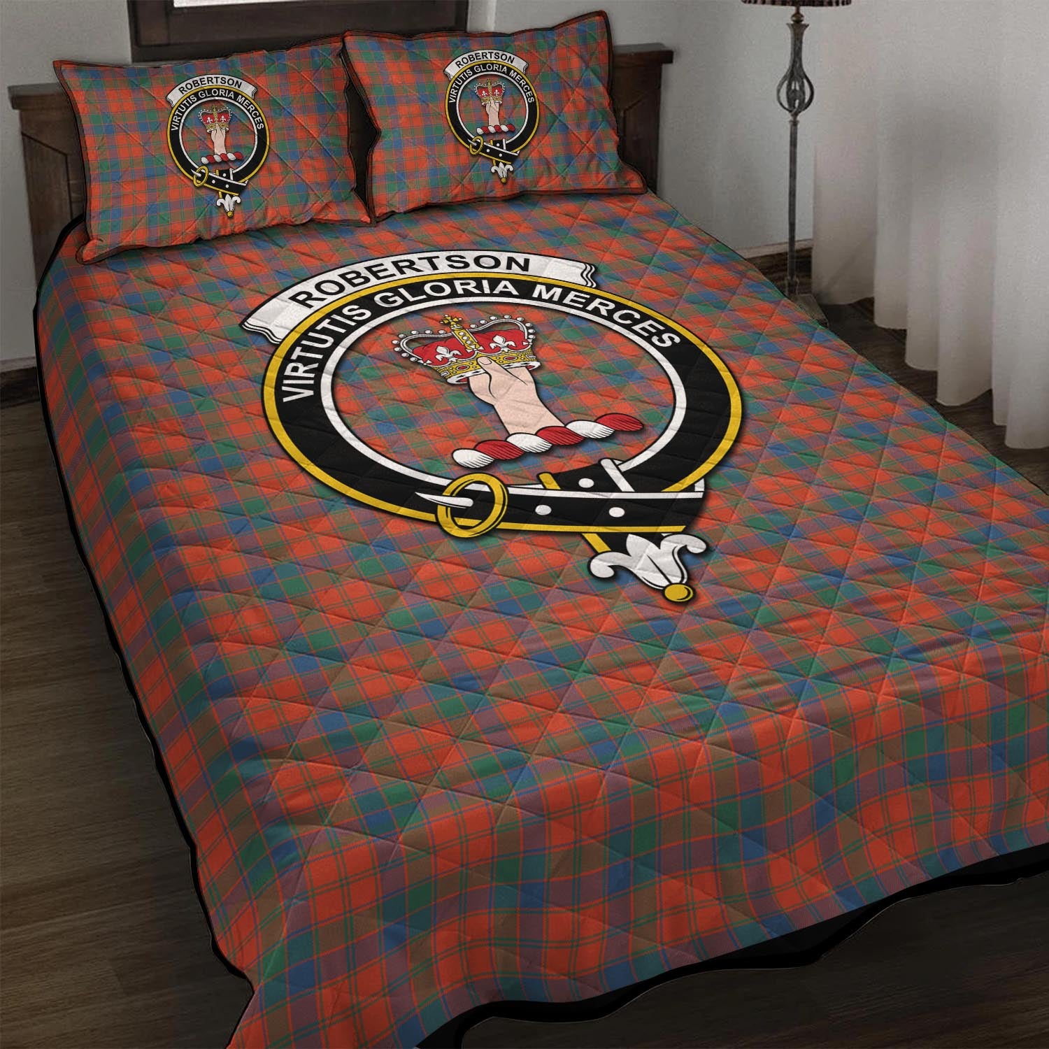 Robertson Ancient Tartan Quilt Bed Set with Family Crest - Tartan Vibes Clothing