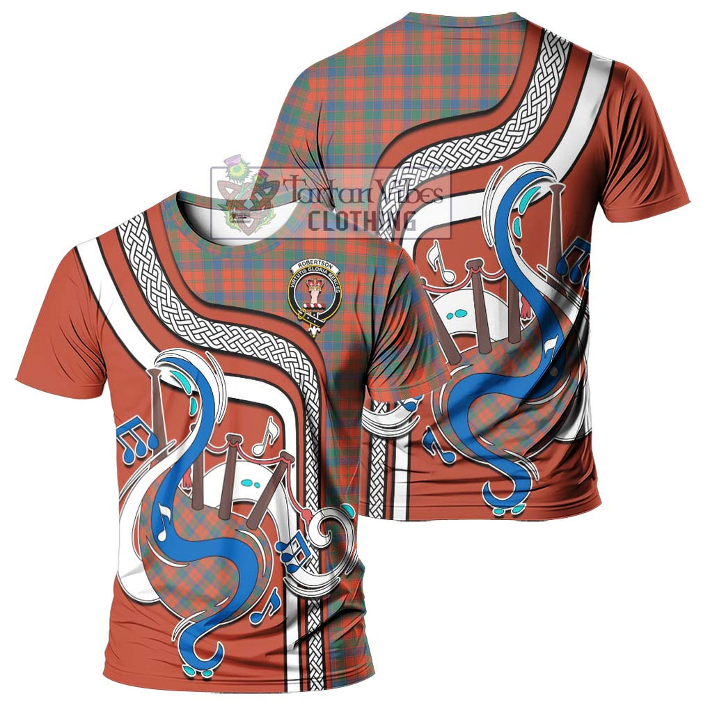 Robertson Ancient Tartan T-Shirt with Epic Bagpipe Style - Tartanvibesclothing Shop