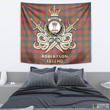 Robertson Ancient Tartan Tapestry with Clan Crest and the Golden Sword of Courageous Legacy