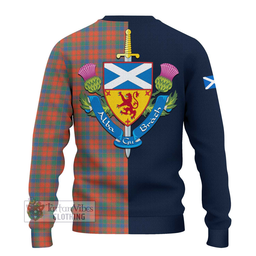 Tartan Vibes Clothing Robertson Ancient Tartan Knitted Sweater with Scottish Lion Royal Arm Half Style