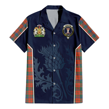 Robertson Ancient Tartan Short Sleeve Button Up Shirt with Family Crest and Scottish Thistle Vibes Sport Style