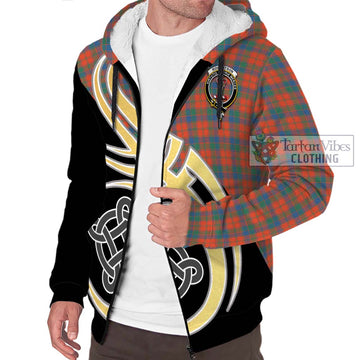 Robertson Ancient Tartan Sherpa Hoodie with Family Crest and Celtic Symbol Style