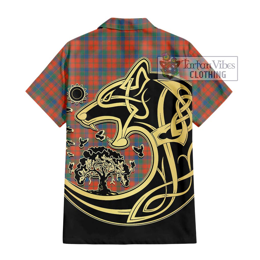 Robertson Ancient Tartan Short Sleeve Button Shirt with Family Crest Celtic Wolf Style - Tartan Vibes Clothing