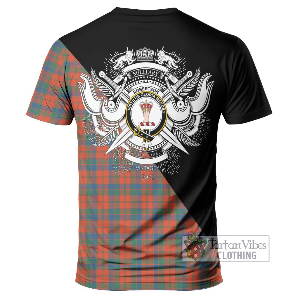 Robertson Ancient Tartan T-Shirt with Family Crest and Military Logo Style - Tartanvibesclothing Shop