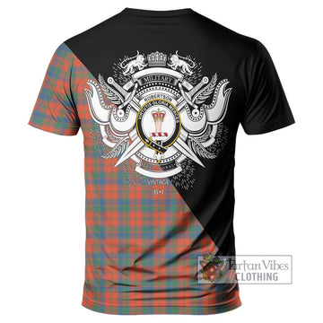 Robertson Ancient Tartan T-Shirt with Family Crest and Military Logo Style