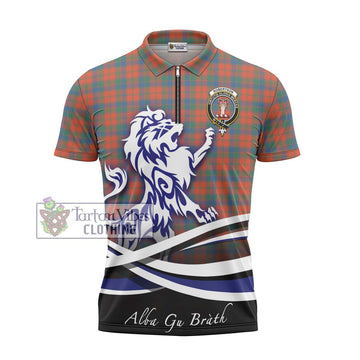 Robertson Ancient Tartan Zipper Polo Shirt with Alba Gu Brath Regal Lion Emblem