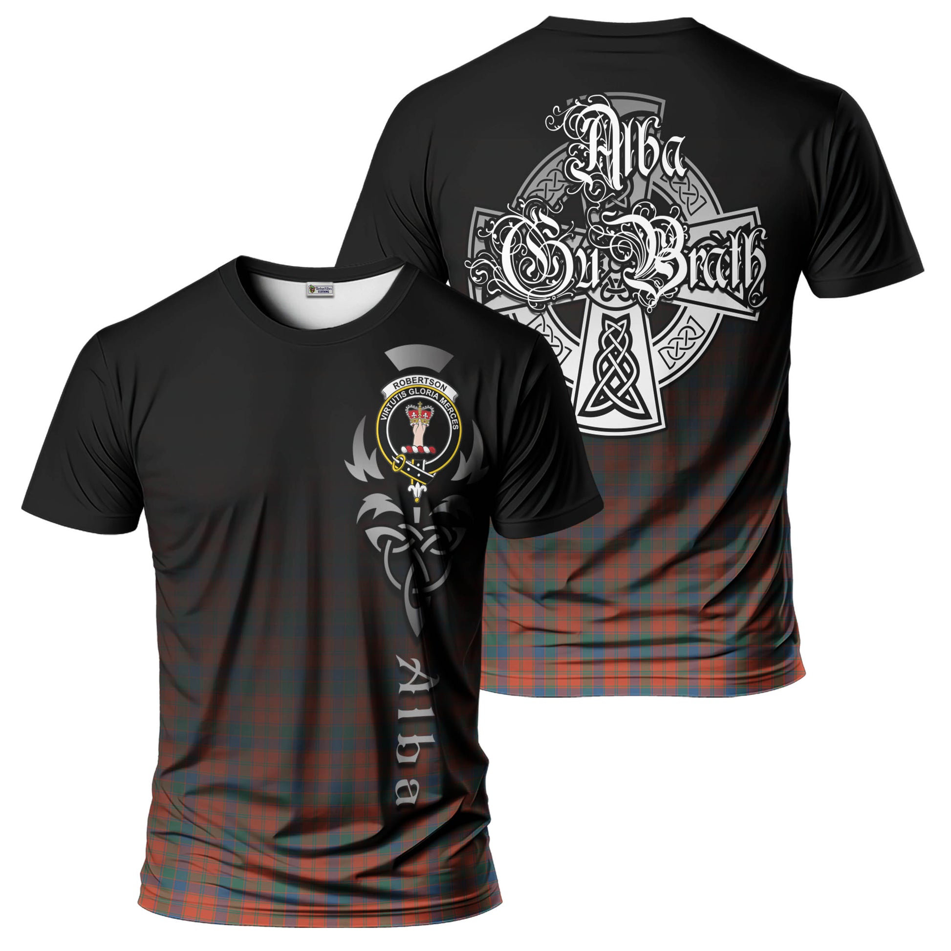 Tartan Vibes Clothing Robertson Ancient Tartan T-Shirt Featuring Alba Gu Brath Family Crest Celtic Inspired