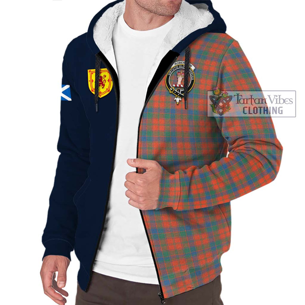 Tartan Vibes Clothing Robertson Ancient Tartan Sherpa Hoodie with Scottish Lion Royal Arm Half Style