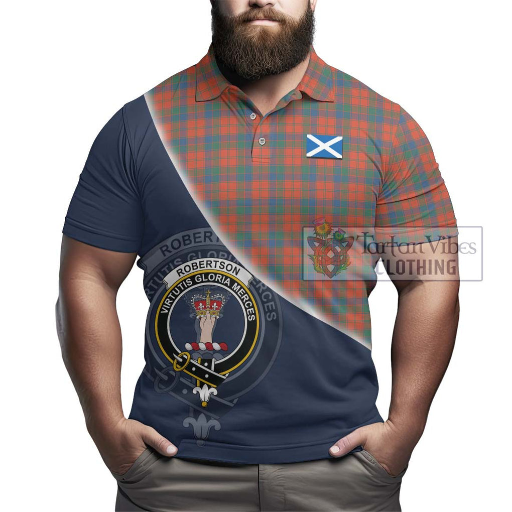 Robertson Ancient Tartan Polo Shirt with Personalised National Flag and Family Crest Half Style - Tartanvibesclothing Shop