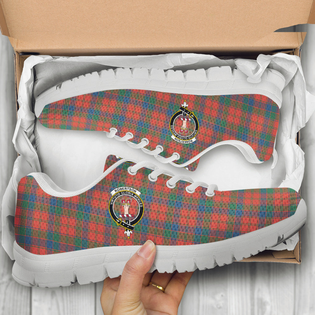 Robertson Ancient Tartan Sneakers with Family Crest - Tartan Vibes Clothing