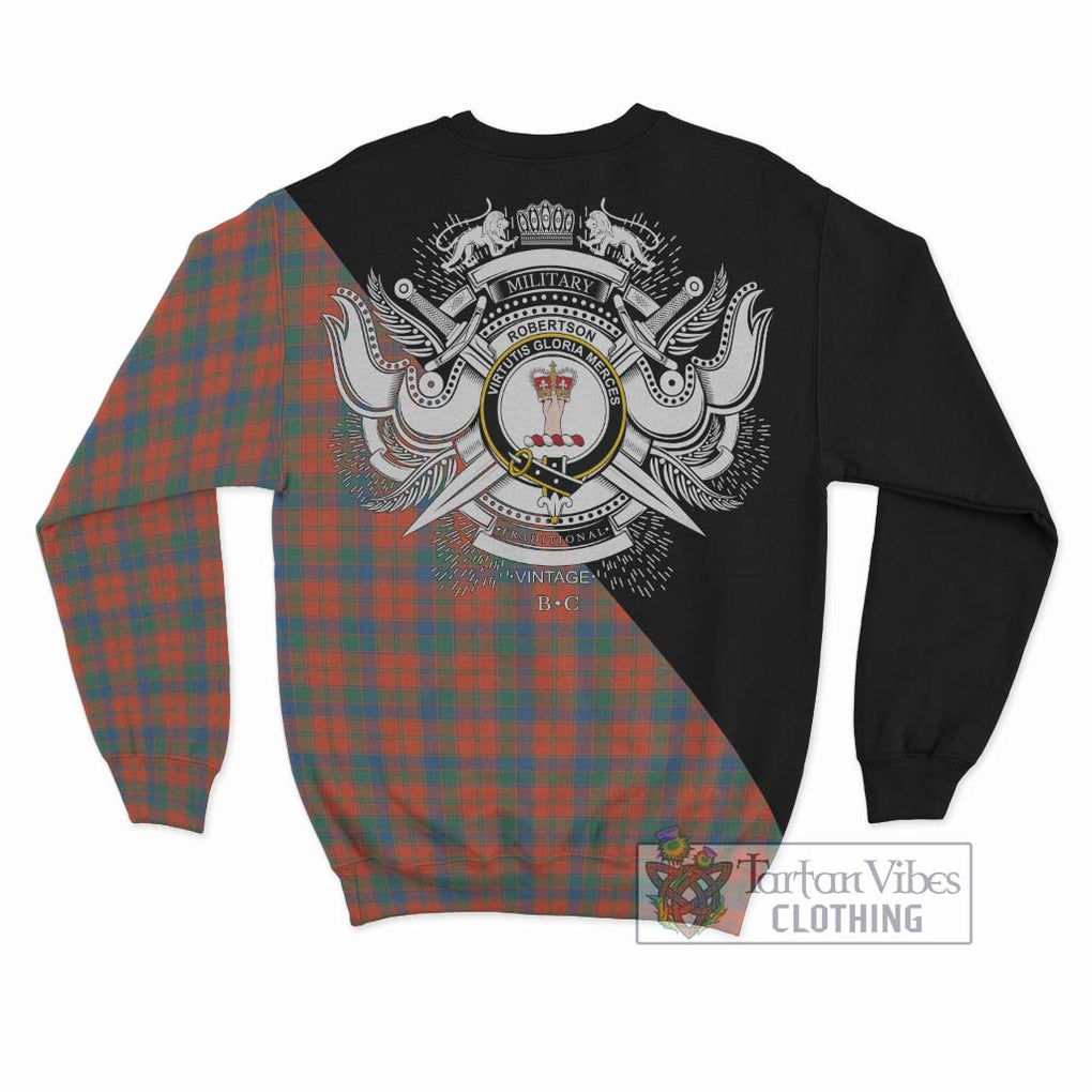 Robertson Ancient Tartan Sweatshirt with Family Crest and Military Logo Style - Tartanvibesclothing Shop