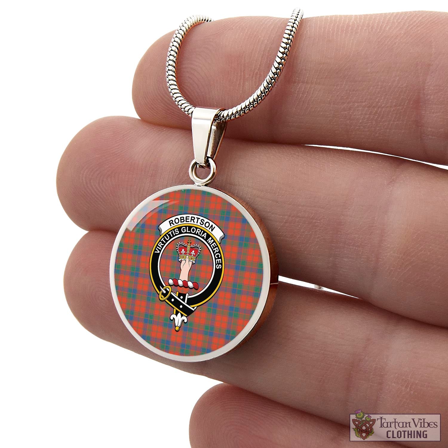 Tartan Vibes Clothing Robertson Ancient Tartan Circle Necklace with Family Crest