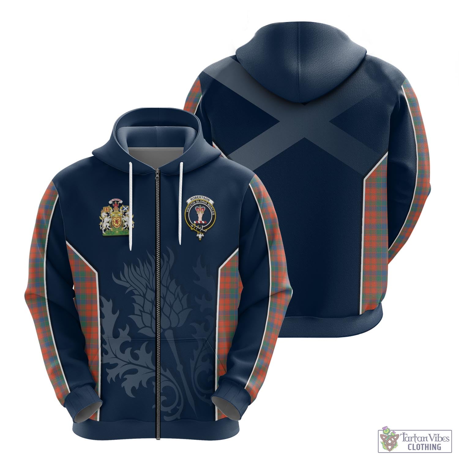 Tartan Vibes Clothing Robertson Ancient Tartan Hoodie with Family Crest and Scottish Thistle Vibes Sport Style