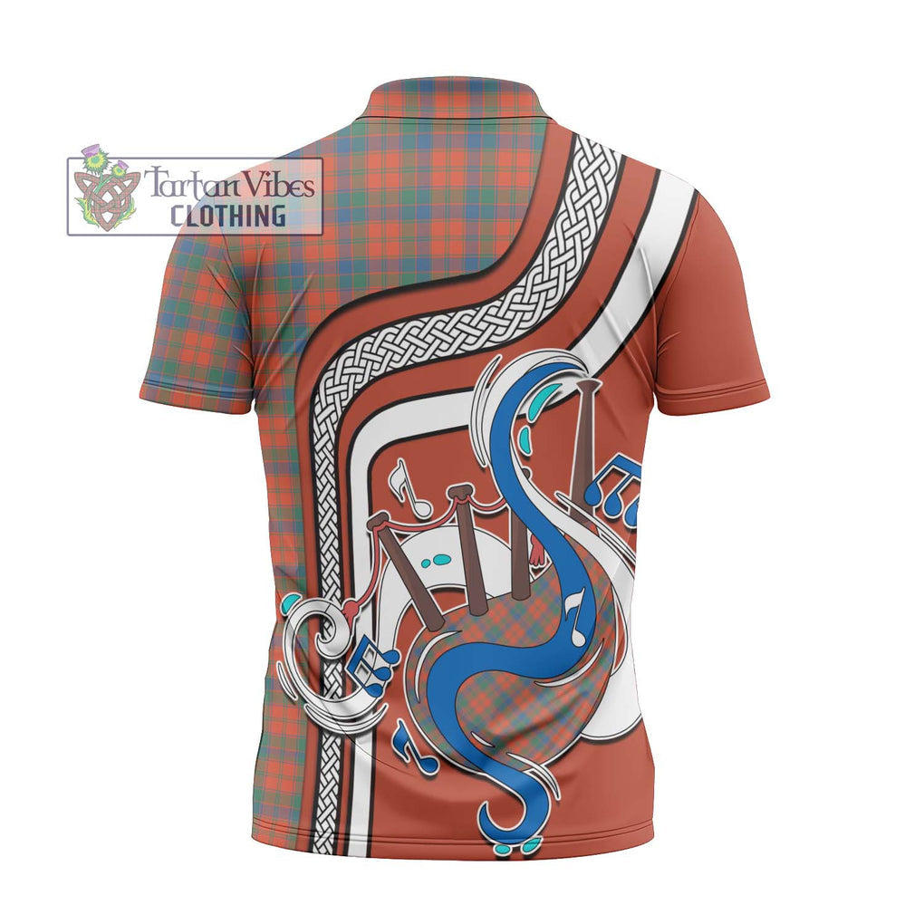 Robertson Ancient Tartan Zipper Polo Shirt with Epic Bagpipe Style - Tartanvibesclothing Shop