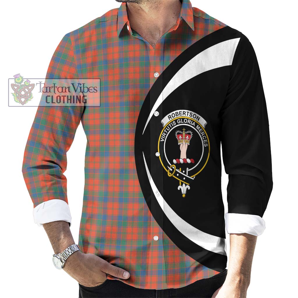 Robertson Ancient Tartan Long Sleeve Button Up with Family Crest Circle Style - Tartan Vibes Clothing