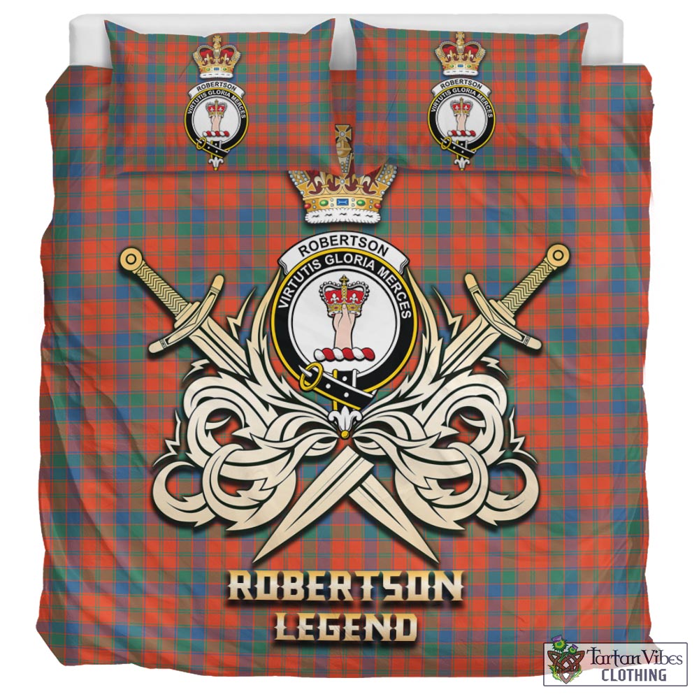 Tartan Vibes Clothing Robertson Ancient Tartan Bedding Set with Clan Crest and the Golden Sword of Courageous Legacy