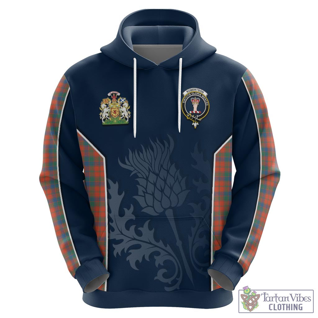 Tartan Vibes Clothing Robertson Ancient Tartan Hoodie with Family Crest and Scottish Thistle Vibes Sport Style