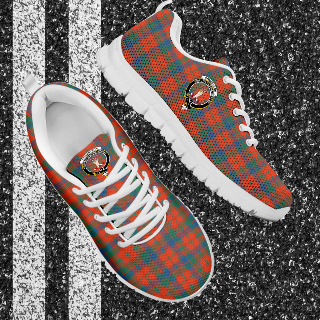 Robertson Ancient Tartan Sneakers with Family Crest - Tartan Vibes Clothing