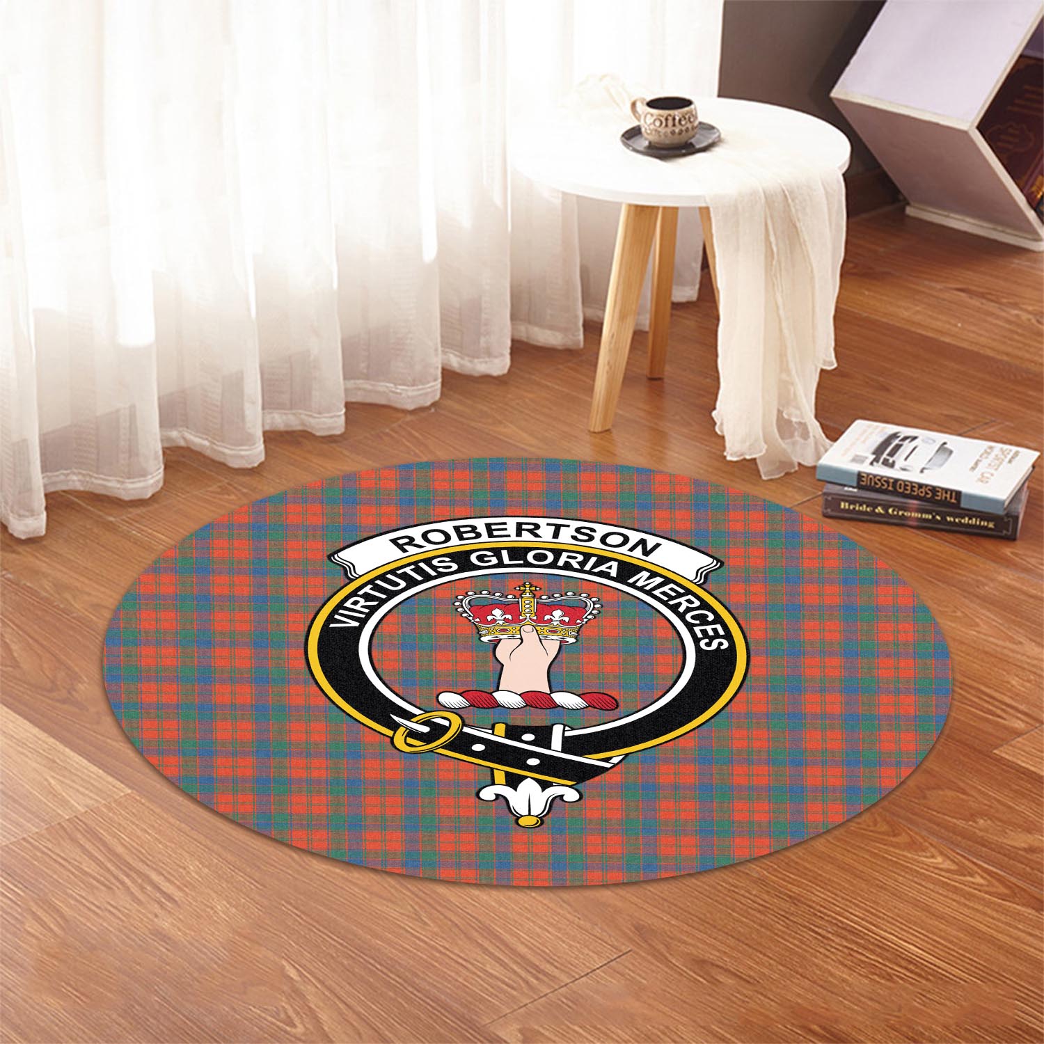 robertson-ancient-tartan-round-rug-with-family-crest