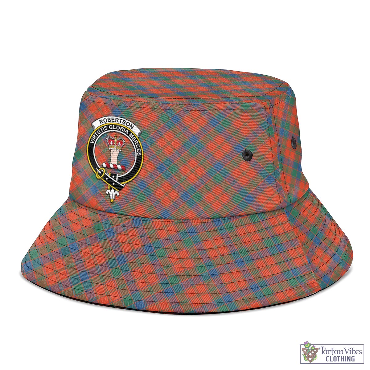 Tartan Vibes Clothing Robertson Ancient Tartan Bucket Hat with Family Crest