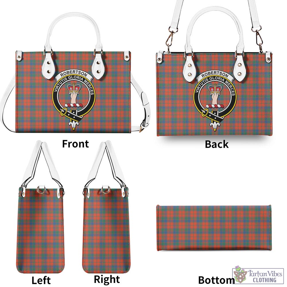 Tartan Vibes Clothing Robertson Ancient Tartan Luxury Leather Handbags with Family Crest