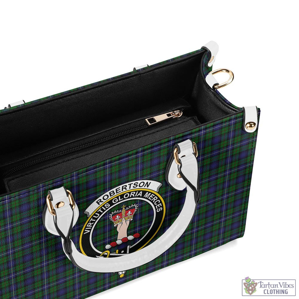 Tartan Vibes Clothing Robertson Hunting Tartan Luxury Leather Handbags with Family Crest