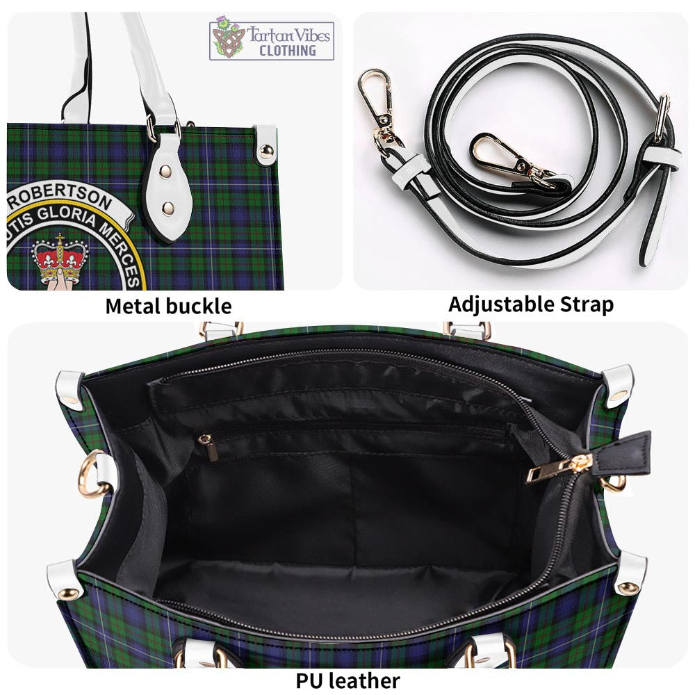 Tartan Vibes Clothing Robertson Hunting Tartan Luxury Leather Handbags with Family Crest