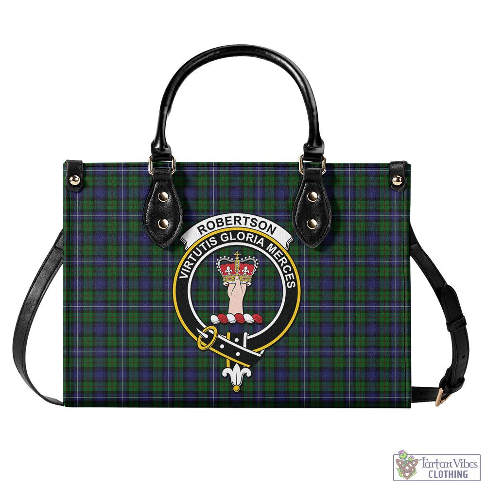 Tartan Vibes Clothing Robertson Hunting Tartan Luxury Leather Handbags with Family Crest