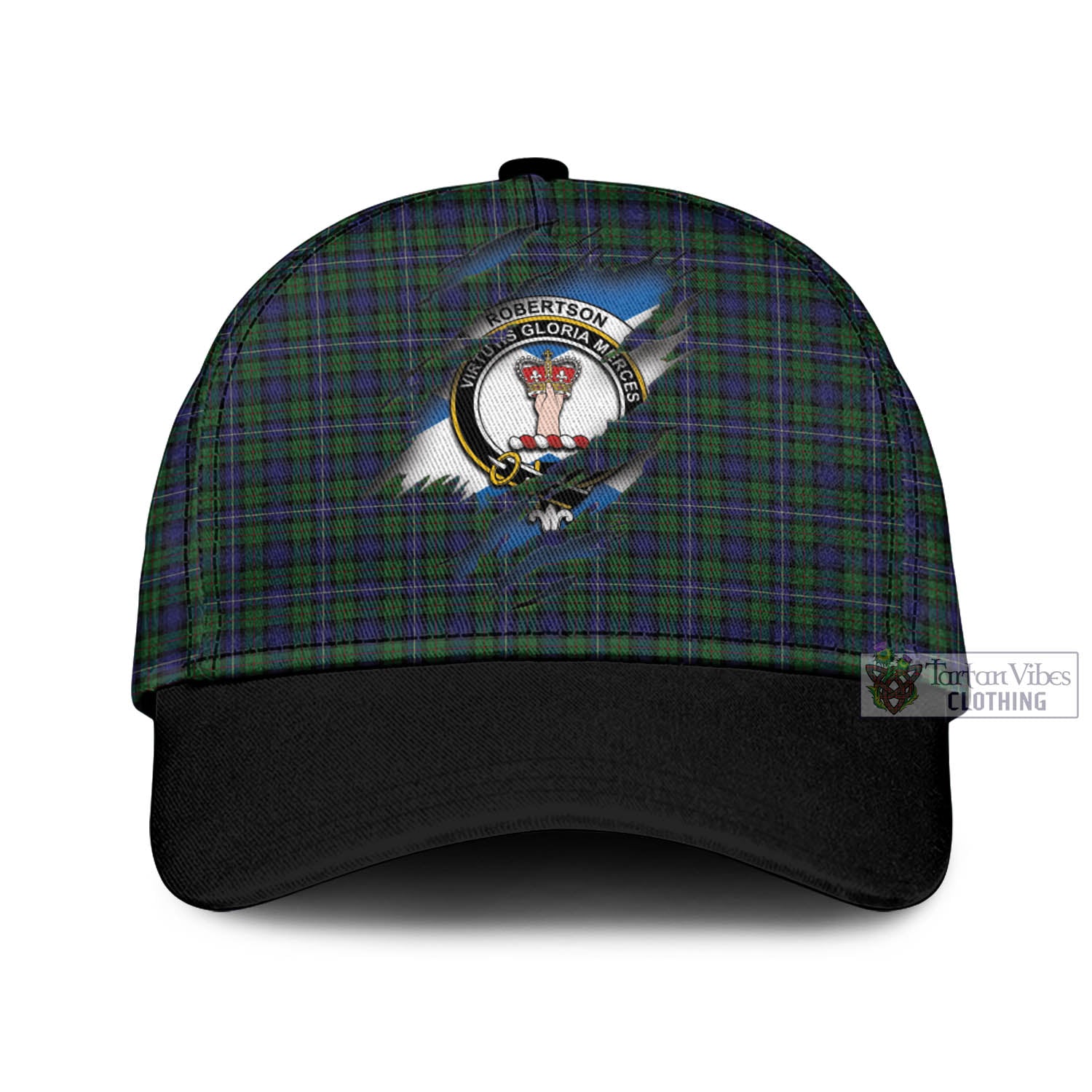 Tartan Vibes Clothing Robertson Hunting Tartan Classic Cap with Family Crest In Me Style