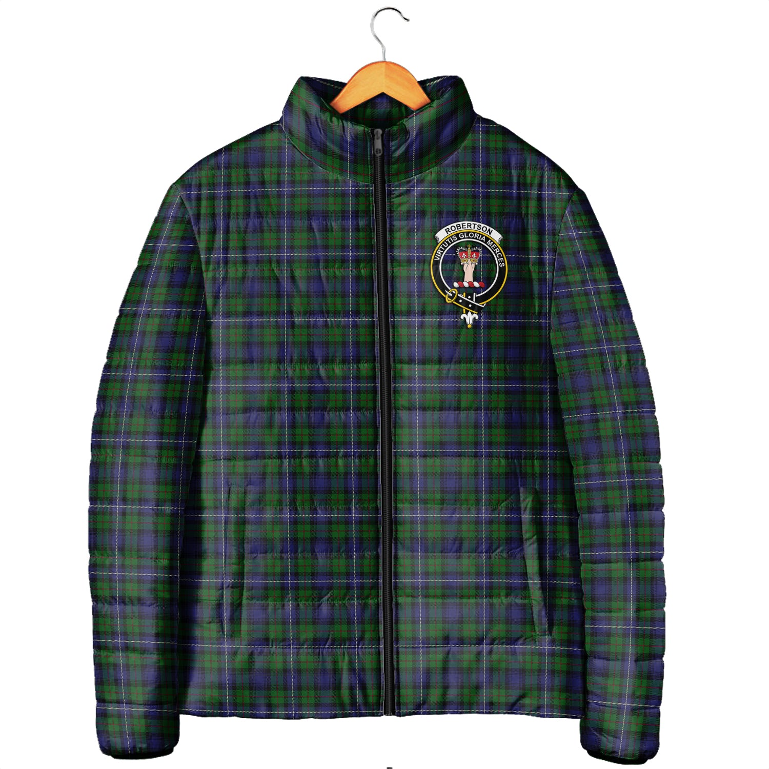 Robertson Hunting Tartan Padded Jacket with Family Crest Men's Padded Jacket - Tartan Vibes Clothing