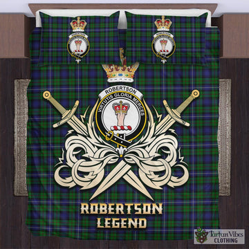 Robertson Hunting Tartan Bedding Set with Clan Crest and the Golden Sword of Courageous Legacy