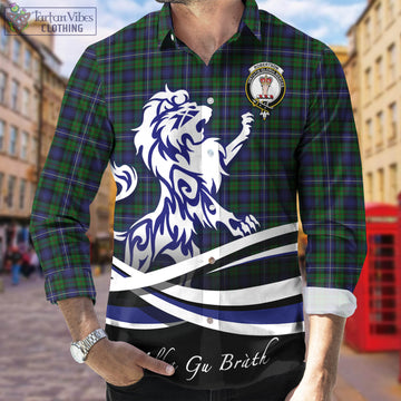 Robertson Hunting Tartan Long Sleeve Button Up Shirt with Alba Gu Brath Regal Lion Emblem