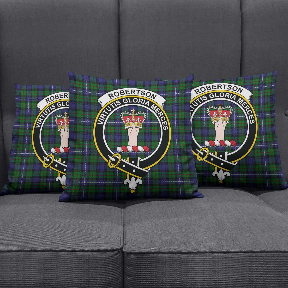 Robertson Hunting Tartan Pillow Cover with Family Crest Square Pillow Cover - Tartanvibesclothing