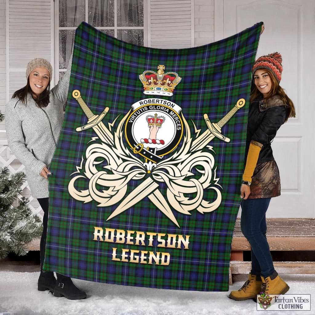 Tartan Vibes Clothing Robertson Hunting Tartan Blanket with Clan Crest and the Golden Sword of Courageous Legacy