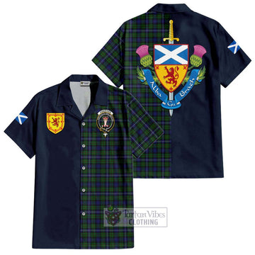 Robertson Hunting Tartan Short Sleeve Button Shirt Alba with Scottish Lion Royal Arm Half Style