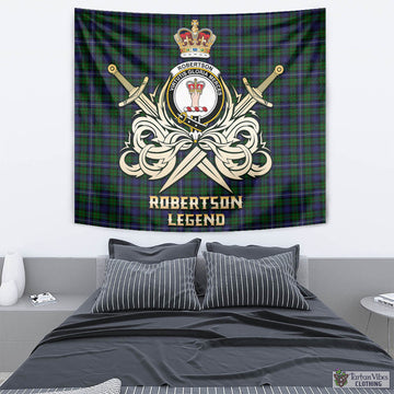 Robertson Hunting Tartan Tapestry with Clan Crest and the Golden Sword of Courageous Legacy