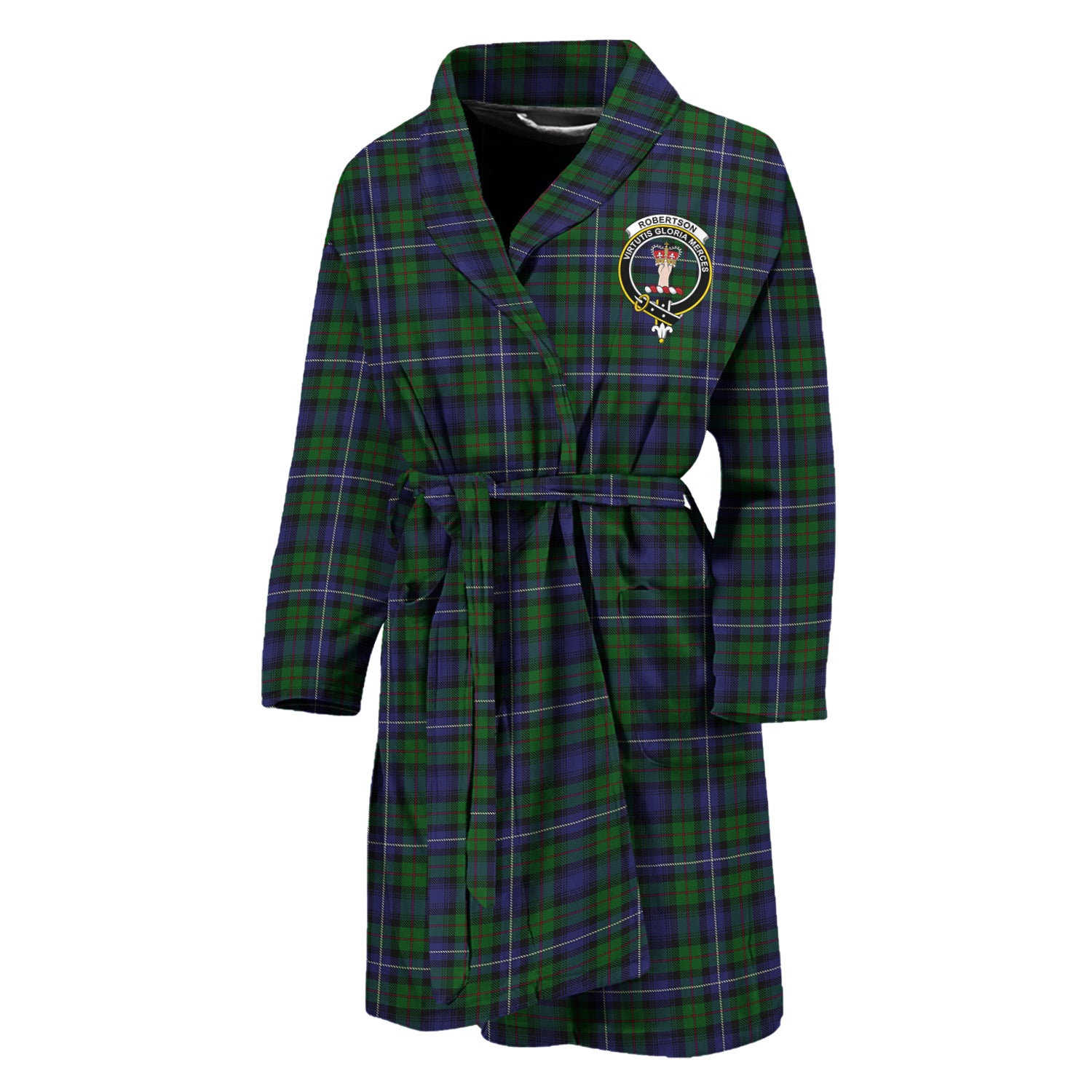 Robertson Hunting Tartan Bathrobe with Family Crest Unisex M - Tartan Vibes Clothing